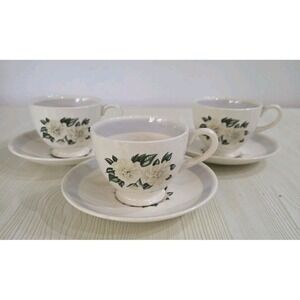 Vintage Homer Laughlin Nautilus Gardenia  - TEA CUP & Saucer, Set Of 3